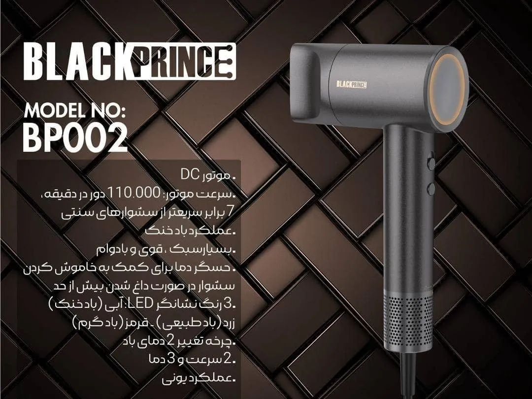 BP002 سشوار 1700 وات موتور BLDC بلک پرنس